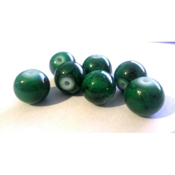 10 Perles En Verre Tréfilé Vert 10Mm - Photo n°1