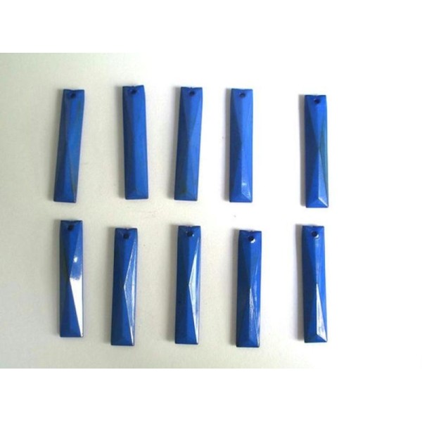 20 Pendentifs Opaque A Facettes Rectangle Acrylique Bleu Foncé 30X6X3.5Mm - Photo n°1