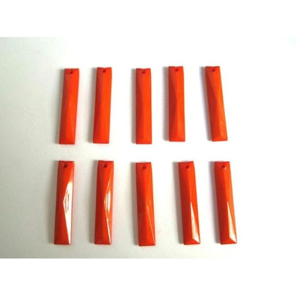 20 Pendentifs Opaque A Facettes Rectangle Acrylique Orange 30X6X3.5Mm - Photo n°1