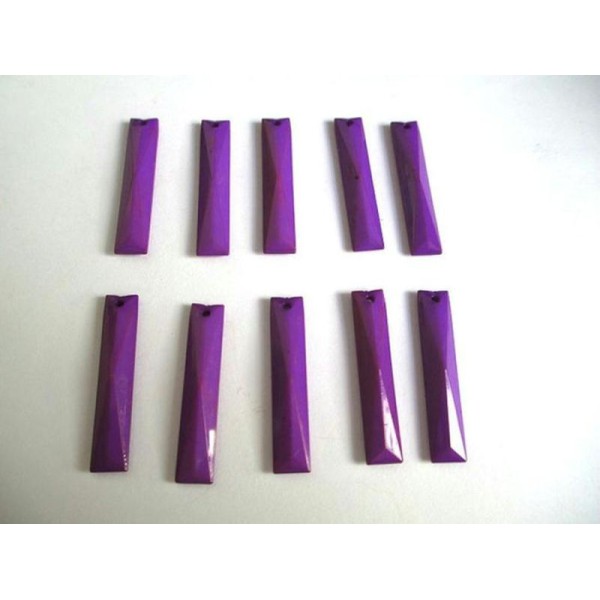 20 Pendentifs Opaque A Facettes Rectangle Acrylique Violet 30X6X3.5Mm - Photo n°1