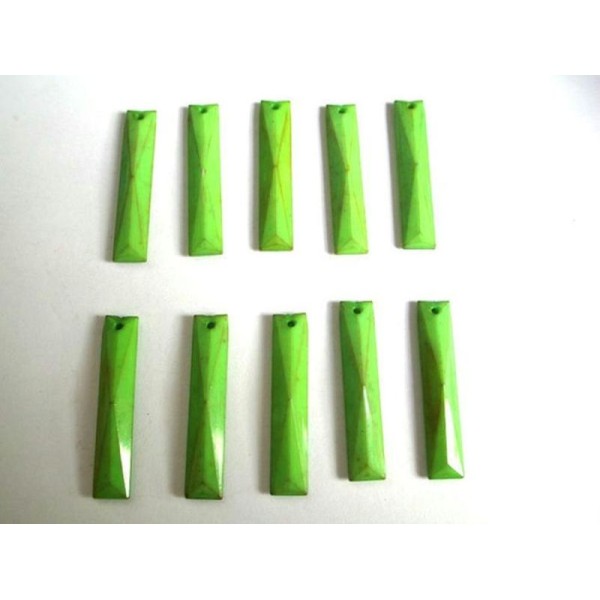 20 Pendentifs Opaque A Facettes Rectangle  Acrylique Vert 30X6X3.5Mm - Photo n°1