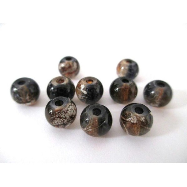 10 Perles Noir  Tréfilé Marron Translucide 8Mm - Photo n°1