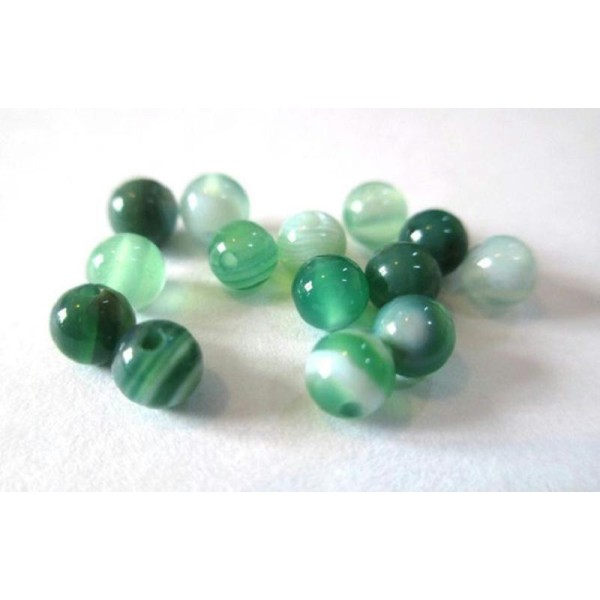 10 Perles Agate Rayée Nuances De Vert 4Mm - Photo n°1