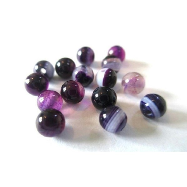 20 Perles Agate Rayée Couleur Violet 4Mm - Photo n°1