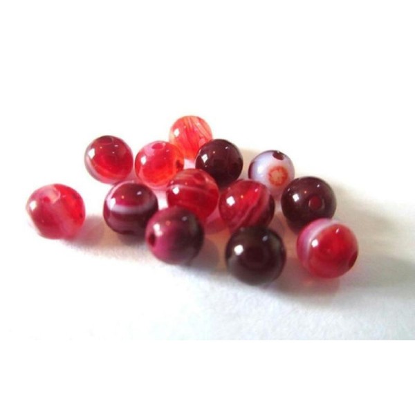 10 Perles Agate Rayée Nuances De Rouge 4Mm - Photo n°1