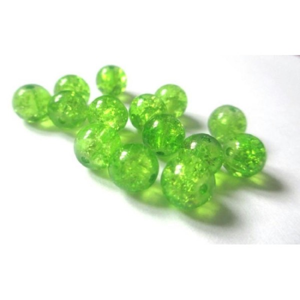 10 Perles Vert Craquelé En Verre 8Mm - Photo n°1