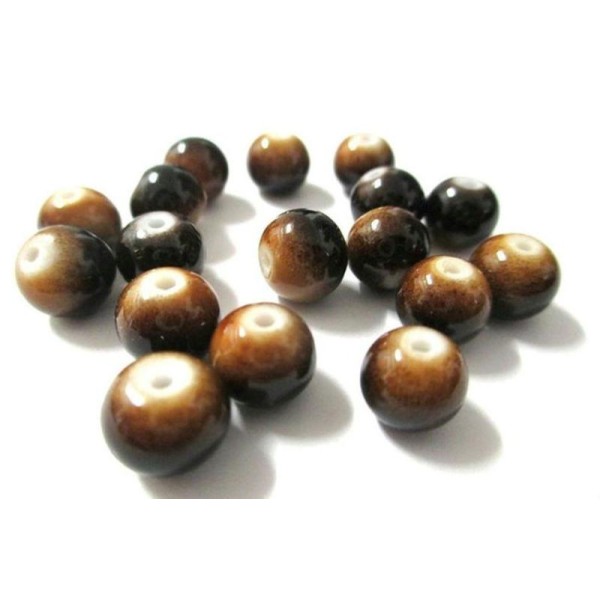 10 Perles Bicolore Marron Et Noir En Verre 8Mm - Photo n°1