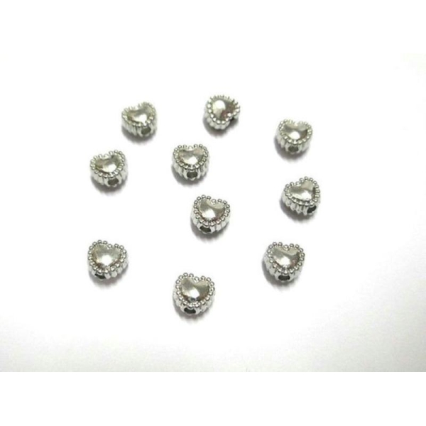 10 Perles En Métal Coeur 5Mm Couleur Argent - Photo n°1