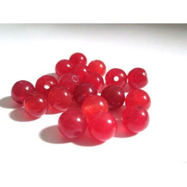 10 Perles Jade Naturelle Rouge 6Mm (6) - Photo n°1