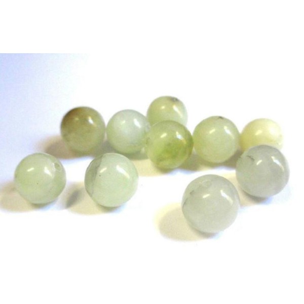 10 Perles Jade Naturelle Blanc Jaune Clair Et Vert Clair  8Mm - Photo n°1