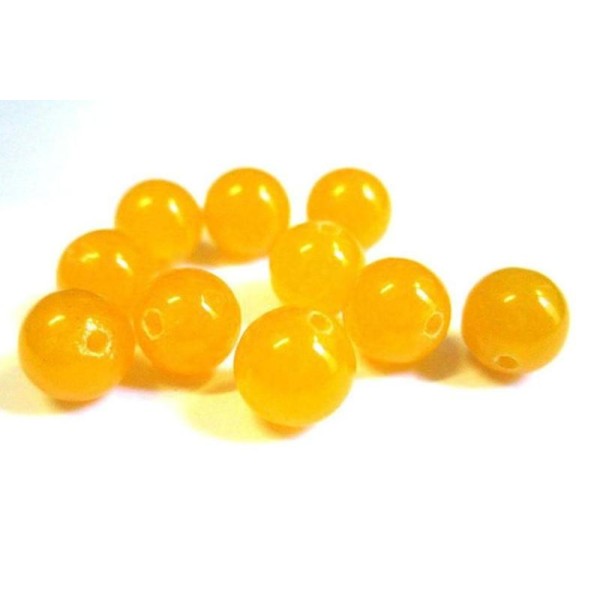 10 Perles Jade Naturelle Orange 8Mm - Photo n°1