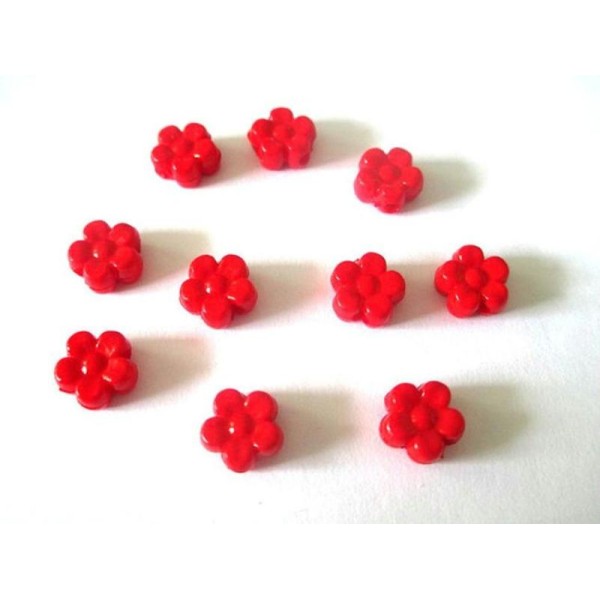 10 Perles Acrylique Fleur Rouge 8.5X9X4 Mm - Photo n°1