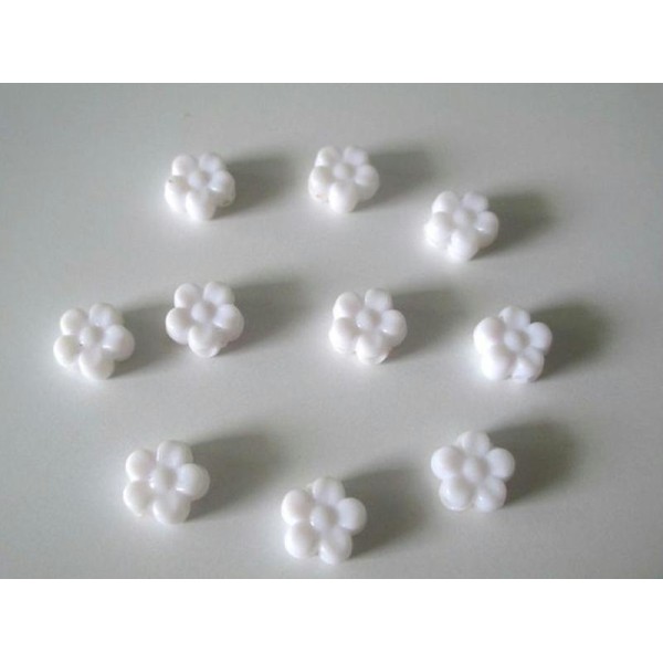 10 Perles Acrylique Fleur Blanc 8.5X9X4 Mm - Photo n°1