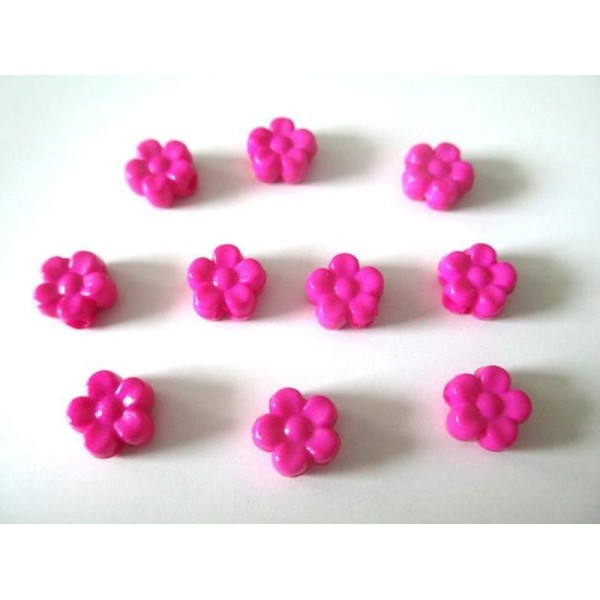 10 Perles Acrylique Fleur Fuchsia 8.5X9X4 Mm - Photo n°1