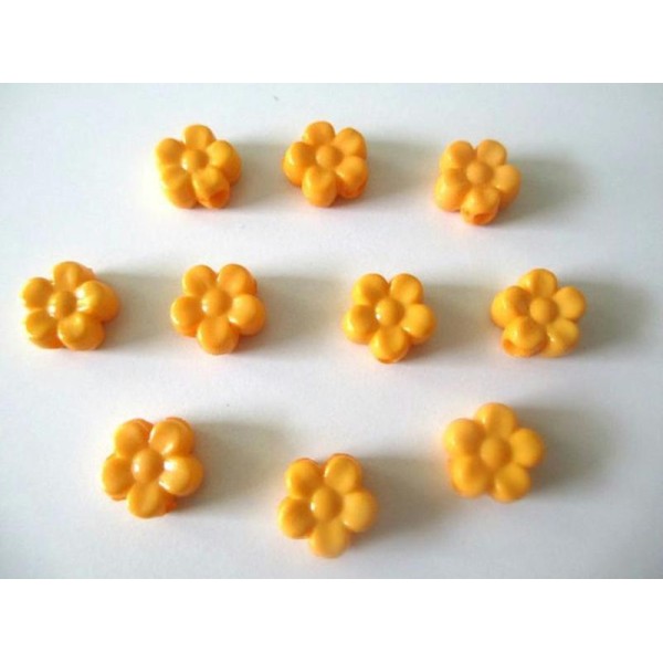 10 Perles Acrylique Fleur Orange 8.5X9X4 Mm - Photo n°1