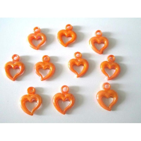 10 Pendentifs Coeur Acrylique Orange Ab Couleur 20X14 Mm - Photo n°1