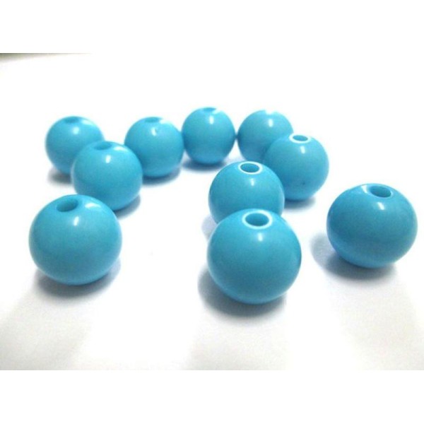 10 Perles Acrylique Bleu 12Mm - Photo n°1