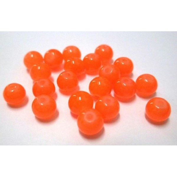 20 Perles Orange Fluo Imitation Jade En Verre  6Mm (J-3) - Photo n°1