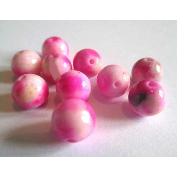 10 Perles Jade Naturelle Fuchsia Et Rose 8Mm - Photo n°1