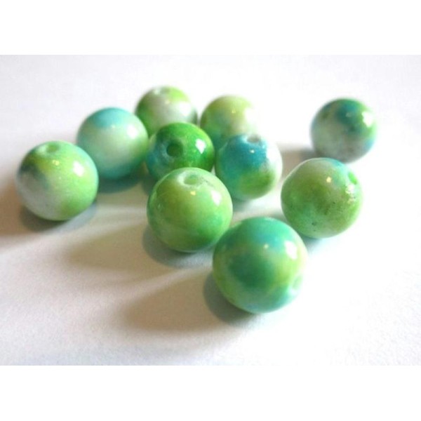 10 Perles Jade Naturelle Vert Et Bleu 8Mm (G27) - Photo n°1