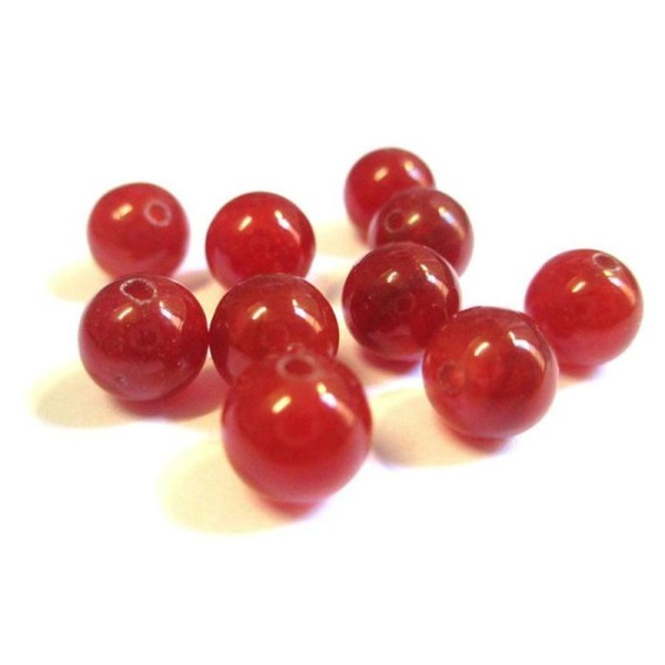 10 Perles Jade Naturelle Rouge  8Mm (E-24) - Photo n°1