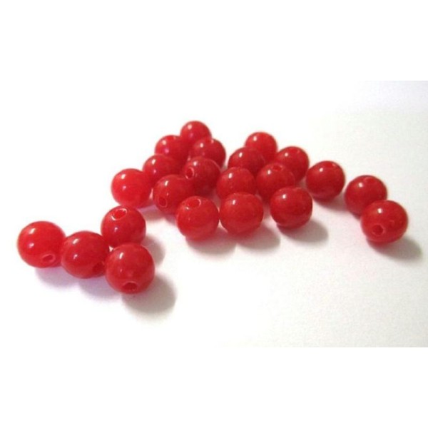 10 Perles Acrylique Rouge 6Mm - Photo n°1
