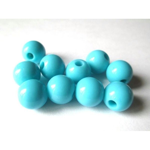 10 Perles Acrylique Bleu Turquoise 12Mm - Photo n°1