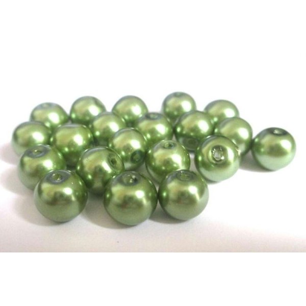 10 Perles Nacré Kaki En Verre Peint 8Mm (F-32) - Photo n°1