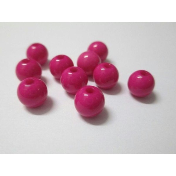 10 Perles Acrylique Fuchsia 8Mm - Photo n°1
