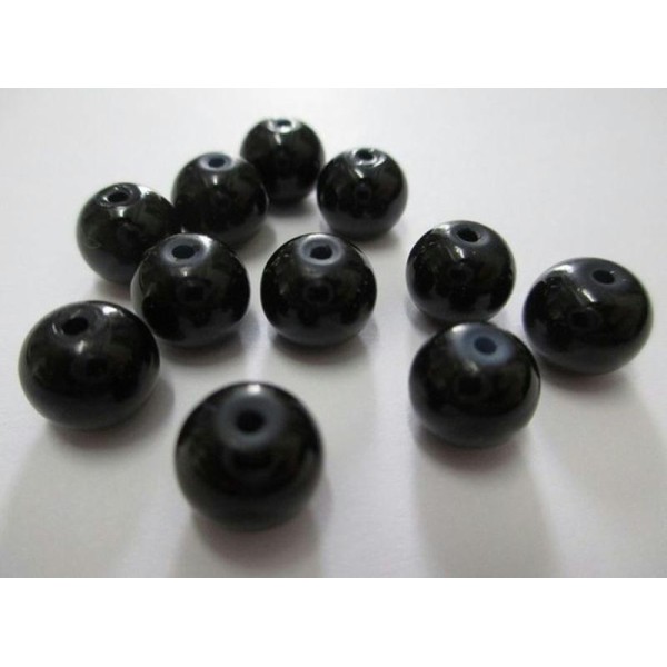 10 Perles Noir En Verre 8Mm (D-24) - Photo n°1