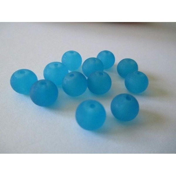 20 Perles Bleu Givré En Verre 8Mm (D-06) - Photo n°1