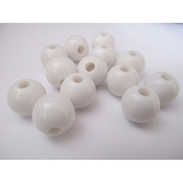 10 Perles Acrylique Blanc  10Mm - Photo n°1