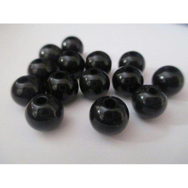 10 Perles Acrylique Noir  10Mm - Photo n°1