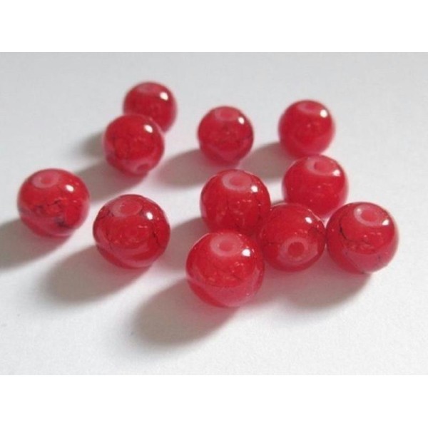 10 Perles Rouge Tréfilé Noir 8Mm (C-23) - Photo n°1