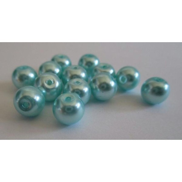 10 Perles Nacré Bleu Ciel En Verre Peint 8Mm (D-17) - Photo n°1