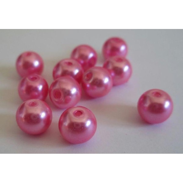 10 Perles Nacré Rose En Verre Peint 8Mm (D-09) - Photo n°1