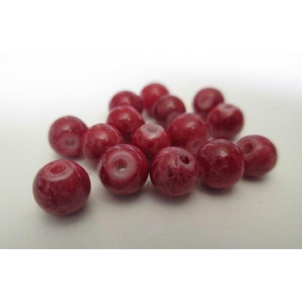 10 Perles Rouge Marbré En Verre 6Mm - Photo n°1