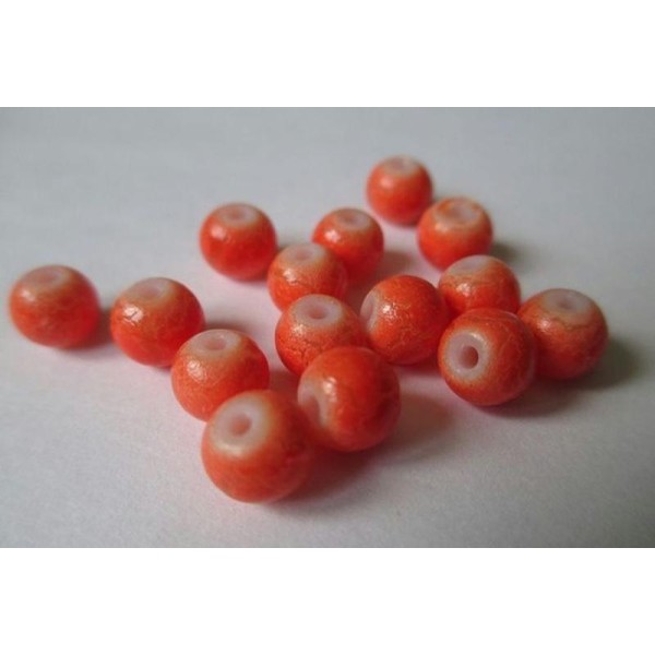 10 Perles Orange En Verre Craquelé 6Mm - Photo n°1