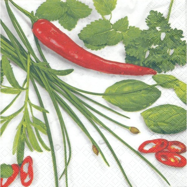 4 Serviettes en papier Cuisine Piment Herbes Format Lunch Decoupage Decopatch 211269 Home Fashion - Photo n°1