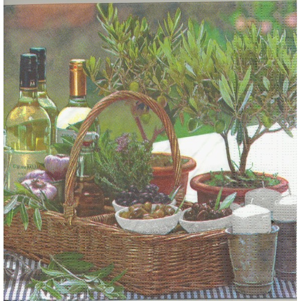4 Serviettes en papier Herbes et Huile D'olive Toscane Format Lunch Decoupage Decopatch 5964 PPD - Photo n°1