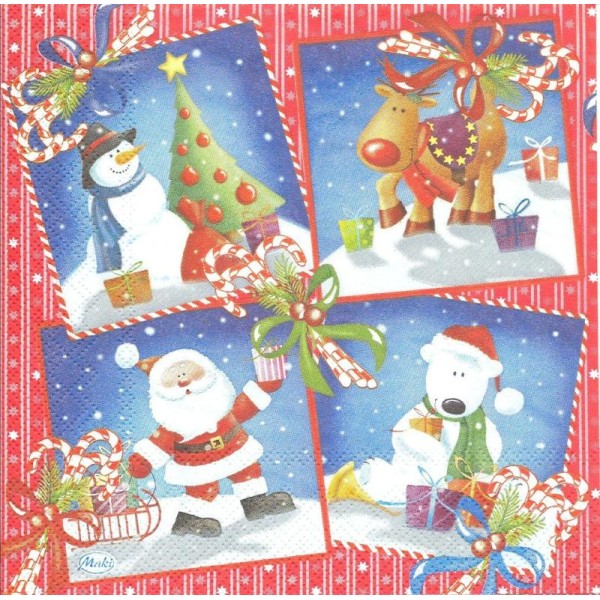 4 Serviettes en papier Vignettes Père Noël Format Lunch - Photo n°1