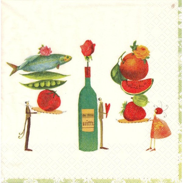 4 Serviettes en papier Cuisine Vin Format Lunch Decoupage Decopatch SER-28000 Grätz Verlag - Photo n°1