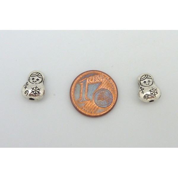 10 Petites Perles Poupée Russe Matriochka En Métal Argenté 10,2mm - Photo n°2