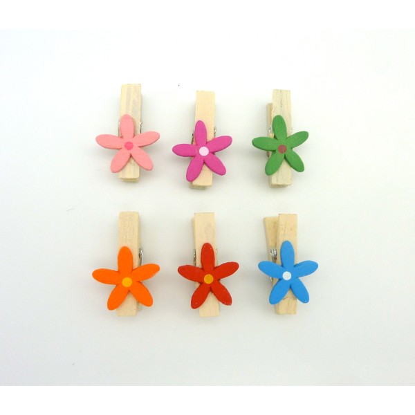 24 Mini pinces à linge en bois colorées - 25 mm. Bricolage
