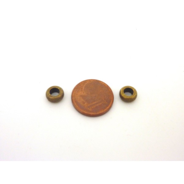 50 Perles Rondelle Fine 6,9mm En Métal Lisse De Couleur Bronze À Gros Trou - Photo n°2