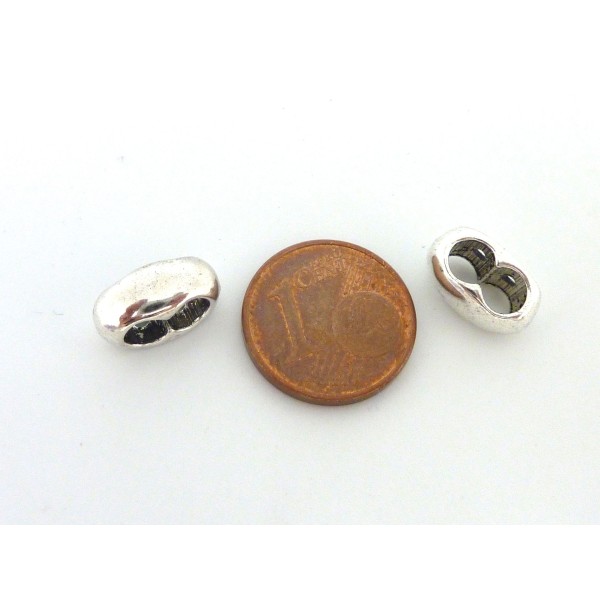 5 Perles Passant Double Trou En Métal Argenté Pour Cordon Cuir 4mm - Photo n°2