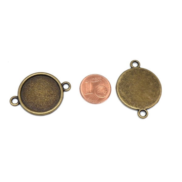4 Perles Connecteur Rond Pour Cabochon De 20mm En Métal De Couleur Bronze - Photo n°2