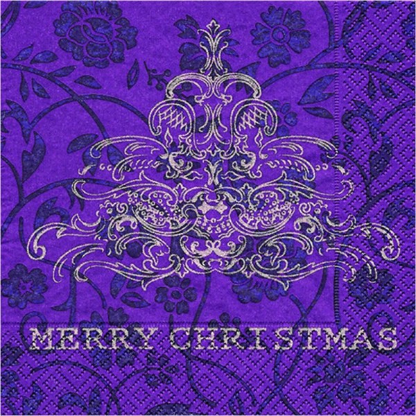 Serviette en papier Noël Joyeux Noël violet - Photo n°1