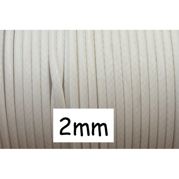 5m Cordon Polyester Enduit 2mm Souple Imitation Cuir Blanc Cassé Légèrement Brillant - Photo n°1