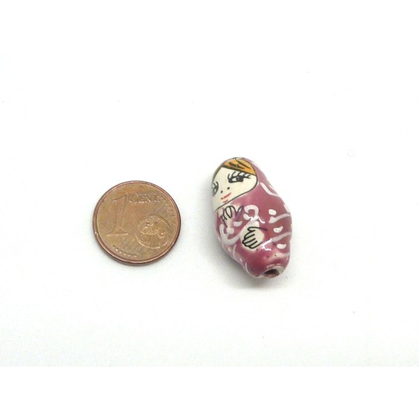 R-1 Perle Poupée Russe Matriochka En Porcelaine De Couleur Vieux Rose 23,6mm - Photo n°3